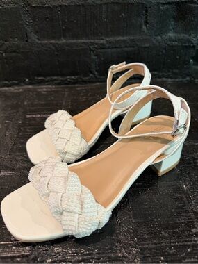 Steve Madden White Braided Ankle-Strap Block Heels